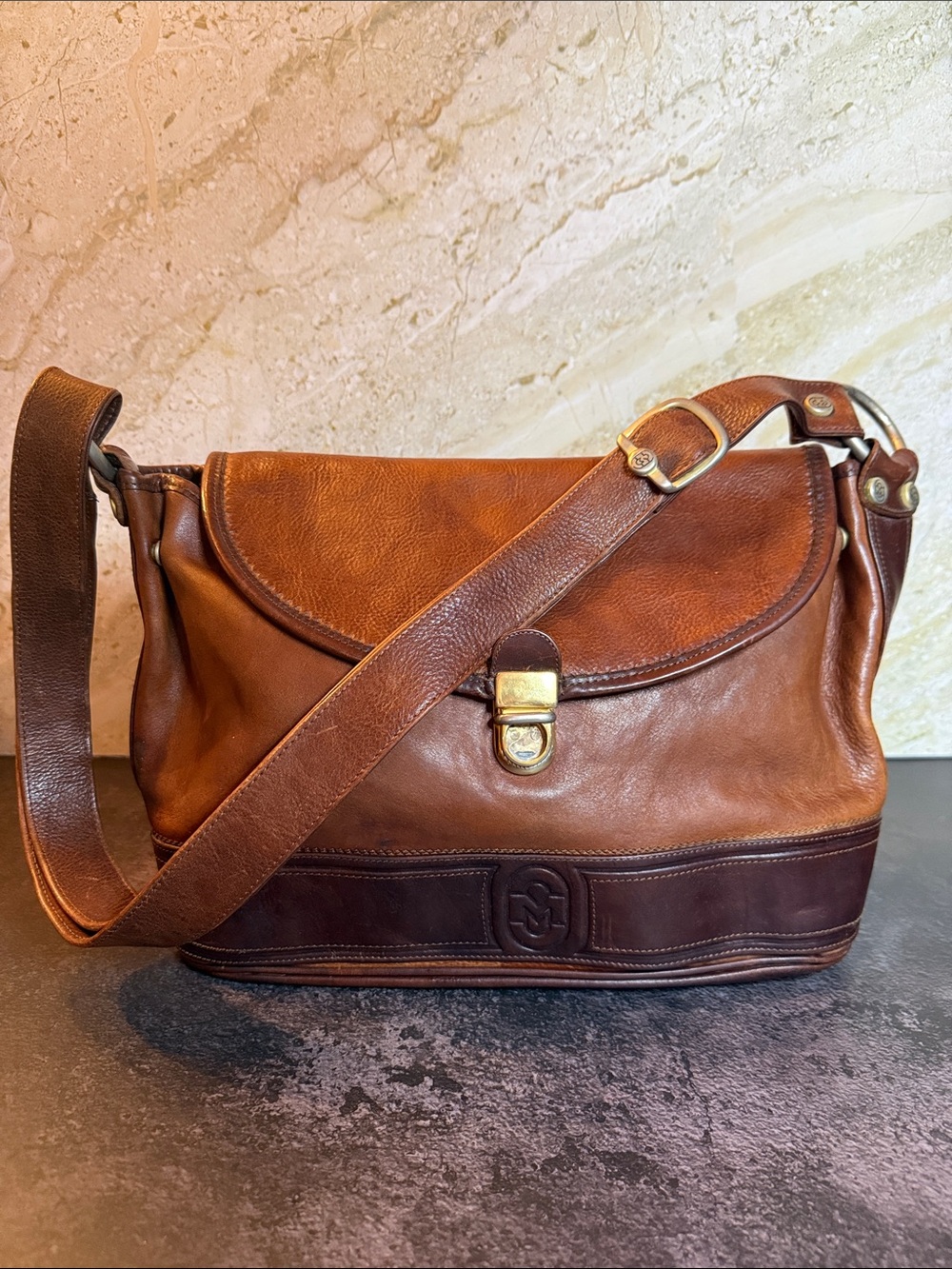Marino Orlandi Vintage Italian Leather Messenger Shoulder Bag Brown Made Italy